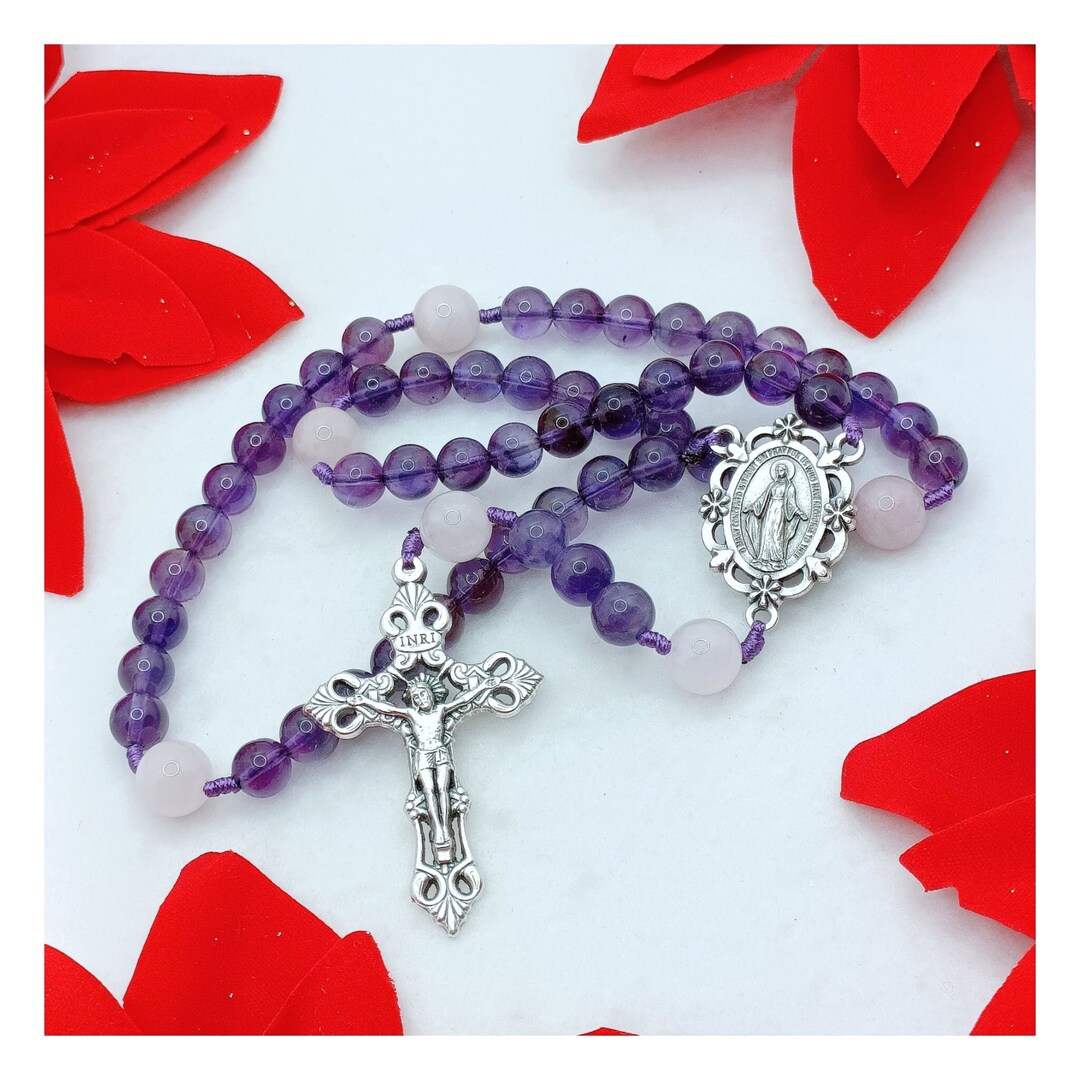 Bracelet Chic Avec Breloque – Perles Naturelles D'améthyste Et Quartz Rose – Neuf Sans Emballage