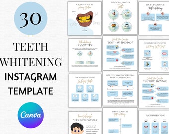 Teeth Whitening Instagram Post Templates, Dentist Social Media (Canva Editable)