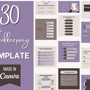 30 Bookkeeping Instagram Post Templates | Bookkeeper Business | Accounting Business Planner | Fully Editable Canva Templates
