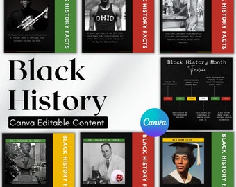 30 Black History Month template, Black History Fact, Canva Editable, DIGITAL DOWNLOAD
