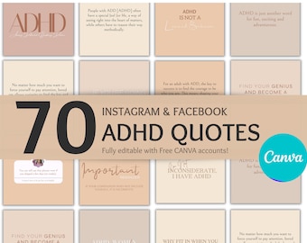 70 ADHD Quotes Instagram Post Template | Canva (Digital Download)
