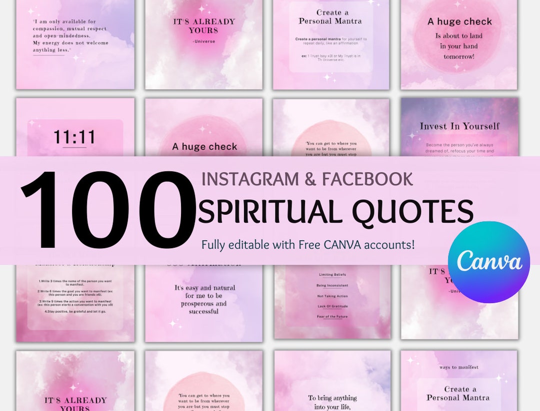 Ley de atracción, manifestación, afirmaciones, citas espirituales,  potenciador del compromiso, Canva editable, descarga instantánea - Etsy  México, image size:1080x823