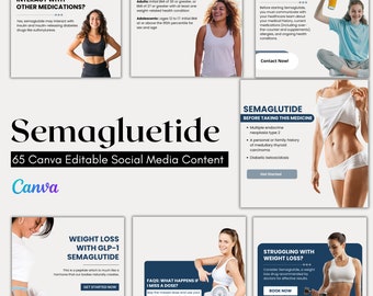 Semaglutide Weight Loss Canva Template | Ready-to-Use Posts - FAQ, Benefits, Facts - Editable, Brandable - Instant Download