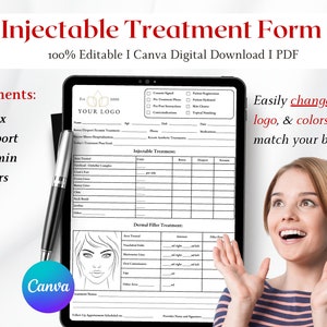 Botox and Dermal Filler Treatment Record Form, Nurse Injector Template, Canva Editable Esthetician Neurotoxin Form