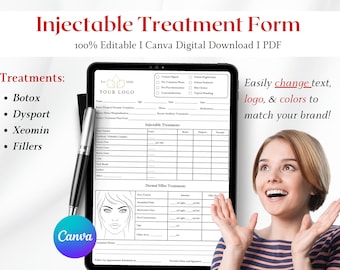Botox and Dermal Filler Treatment Record Form, Editable Nurse Injector Template (Canva)
