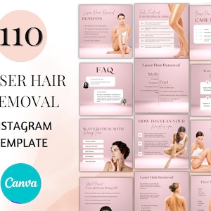 NEW LAUNCH ! Laser Hair Removal Template, Hair Removal Template, Editable Canva Template, Hair Removal Brand Kit