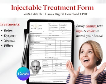 Botox Dermal Filler Treatment Record Form, Editable Nurse Injector Template (Canva)