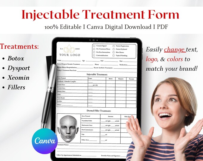 Tox Injector Form Filler Neurotoxin MALE Treatment Record Form | Botox® Dysport® Filler ...