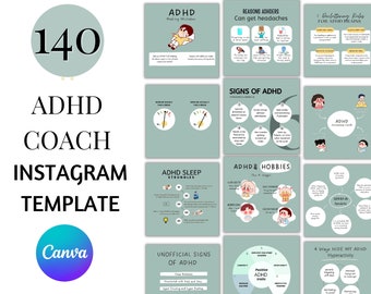 ADHD Coach Instagram Template, Mental Health Resource (Canva Editable)