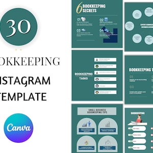 30 Bookkeeping Instagram Post Templates | Bookkeeper Business | Accounting Business Planner | Fully Editable Canva Templates