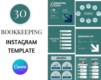 30 Bookkeeping Instagram Post Templates | Editable Canva Design