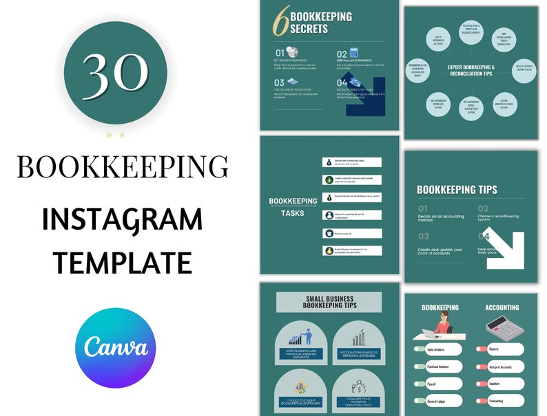 30 Bookkeeping Instagram Post Templates Bookkeeper Business Etsy UK