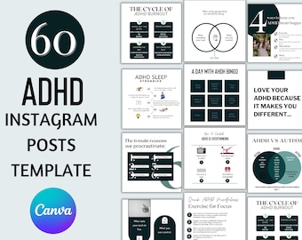 ADHD Instagram Post Template, Teens & Children, Canva Editable (Digital Download)