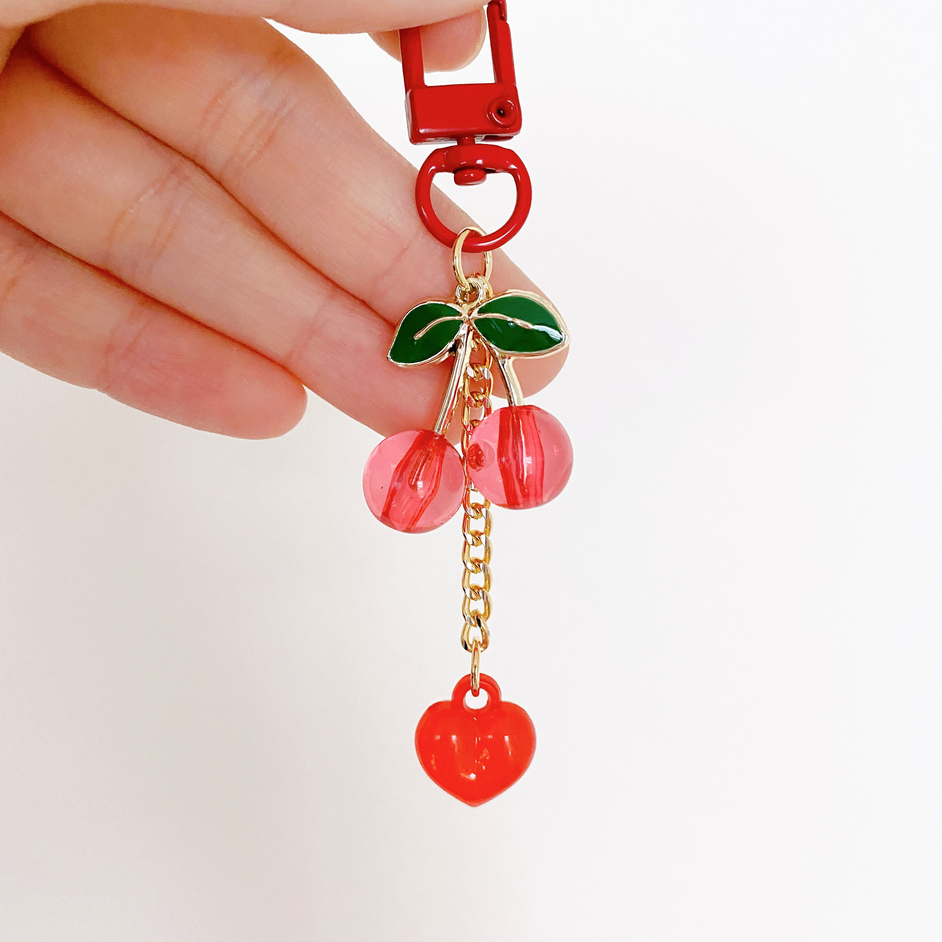 Cherry Heart Keychain Red Heart Keyring Cute Keychains for Etsy