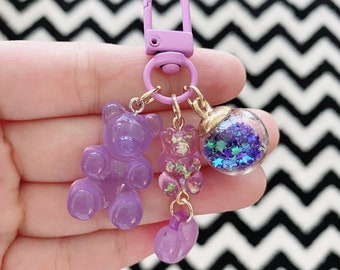 Cute Gummy Bear Keyring, Pink, Purple, Yellow Bear keychain, Backpacks, Airpod Case Key Ring, Cute Phone Charm, Keychain Accessories