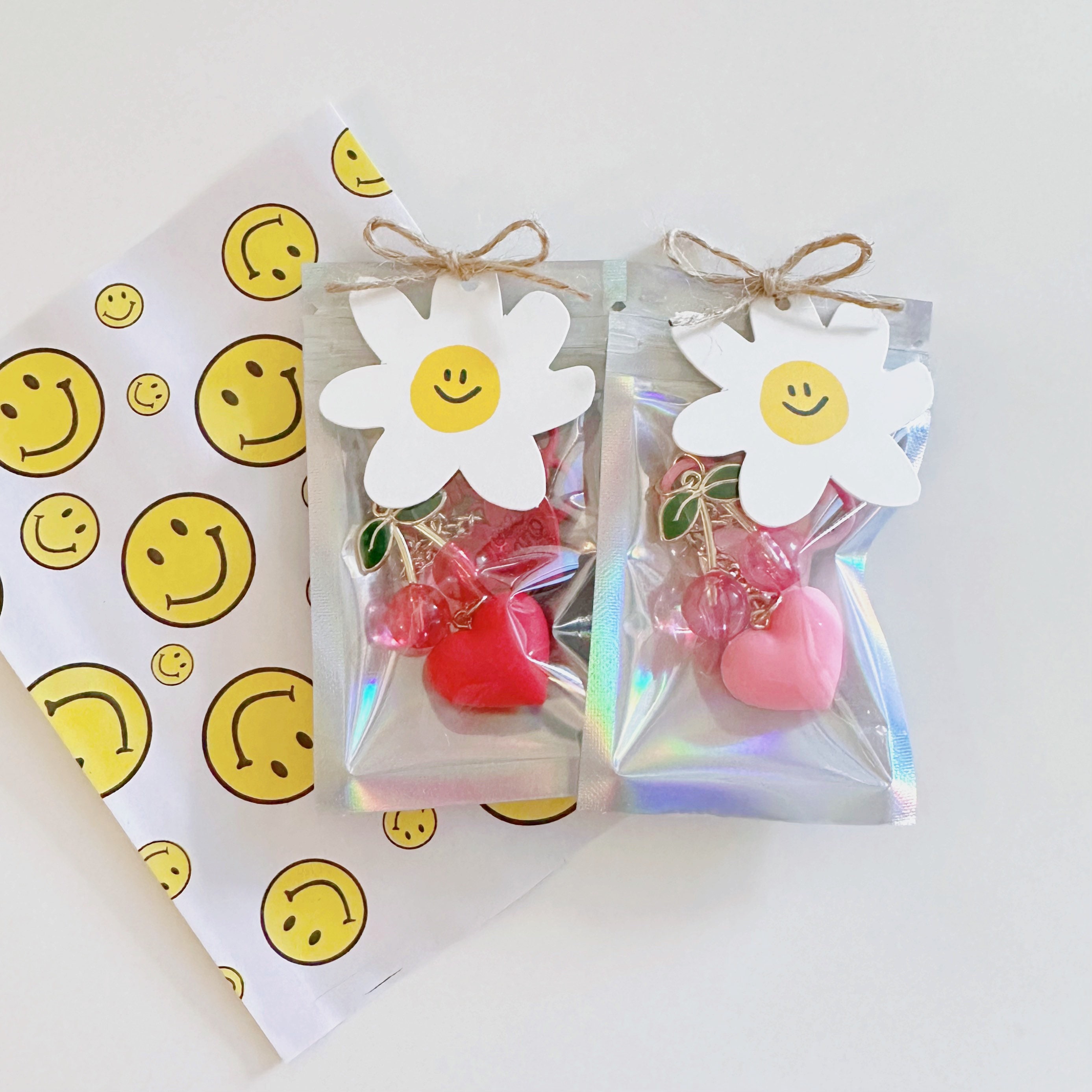 Pink Cherry Keyring With Heart Clasp, Cute Heart Keychain