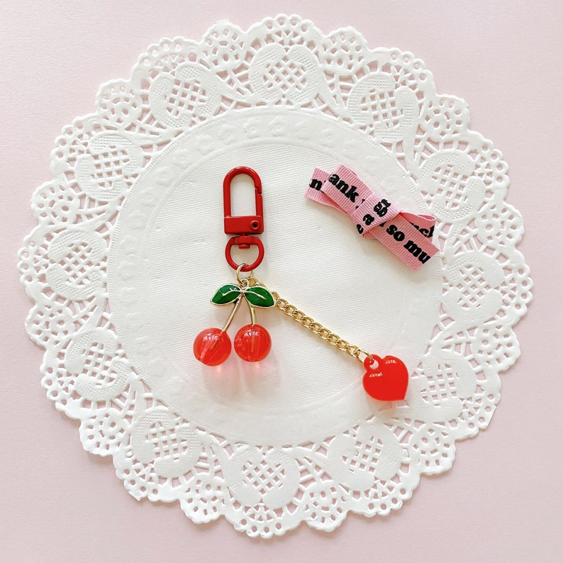 Cherry Heart Keychain Red Heart Keyring Cute Keychains for Etsy