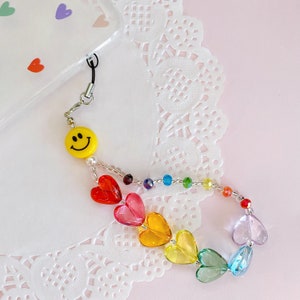 Cute Beaded Phone Strap Holder, Heart Phone Lanyard with Smiley Face, Phone Wrist Strap for Women and Girls, Cell Phone Charm Accessory