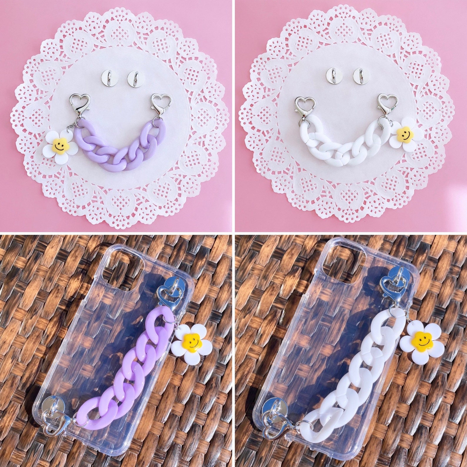 Cute Phone Case Chain Purple Phone Strap Holder with Smiley Etsy.de