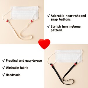 Heart Face Mask Holder Strap Necklace for Women and Kids, Cute Mask Lanyard, Herringbone Pattern image 2