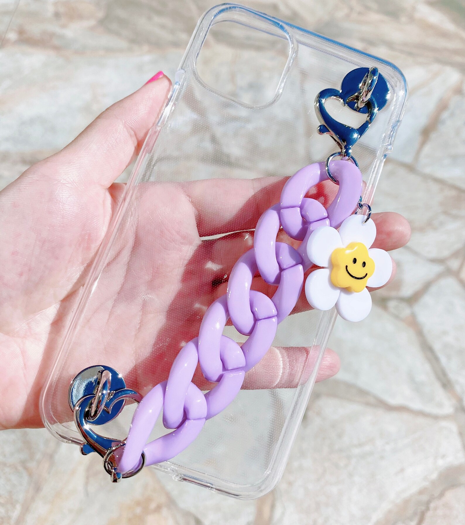 Cute Phone Case Chain Purple Phone Strap Holder With Smiley Etsy