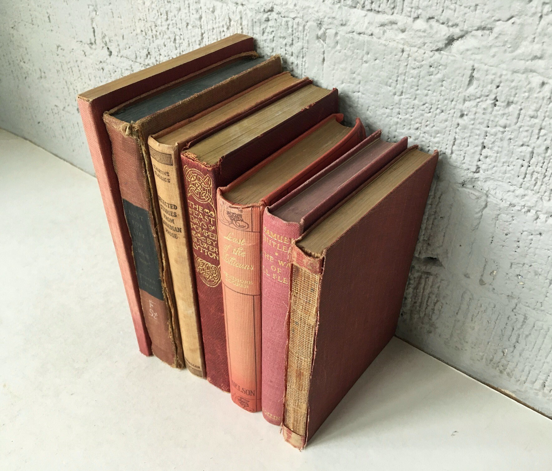 Decorative books Stack of seven red vintage books compact Etsy