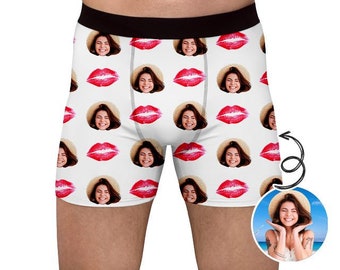 Customize This! Custom Face Red Lip Men’s Boxer Briefs. Personalized Photo, Mens Funny Underwear Valentine's Birthday Christmas