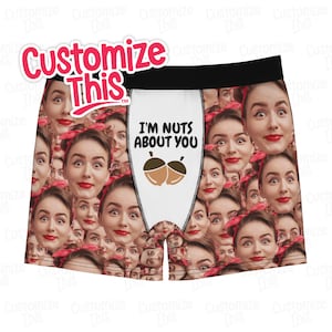 Custom Face Boxer Briefs. Personalized Photo, Nuts About You, Mens Funny Underwear Valentine&#39;s Birthday Stag Engagement Wedding