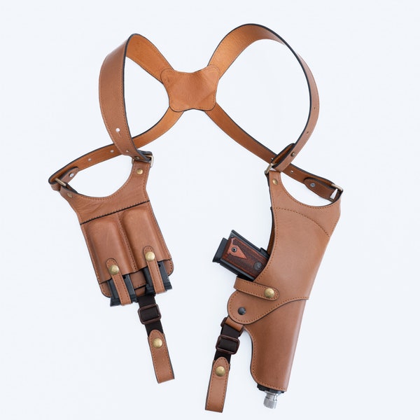 Shoulder Holster - Premium Leather - for Glock 17, 22, 31, Sig Sauer P220, P226, P227, and Full Sized 1911's and Other Like Sized Handguns