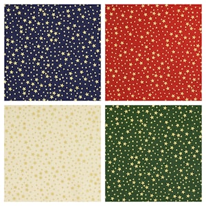 Gold Metallic Stars Navy, Red, Cream and Green, Rose & Hubble 100% Cotton Christmas Fabric