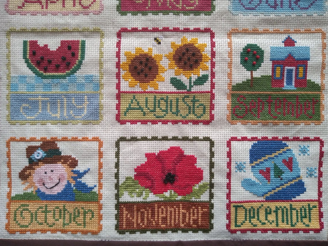 Completed Cross Stitch Sampler Months of Year Wall Hanging Etsy.de