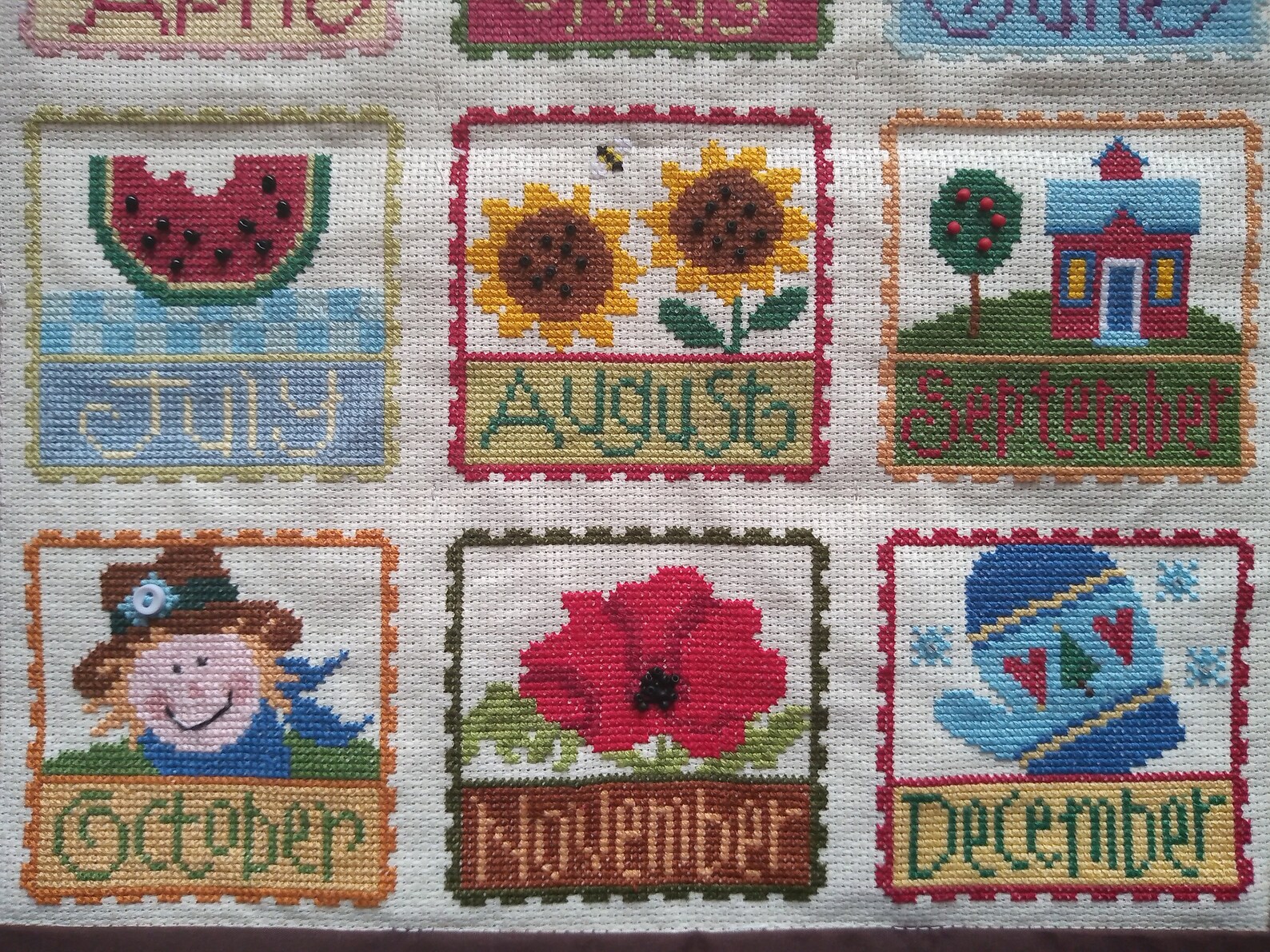 Completed Cross Stitch Sampler Months of Year Wall Hanging Etsy.de