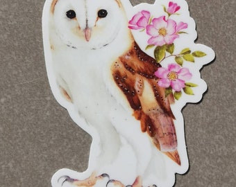 Barn owl and Rose vinyl sticker decal