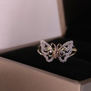 14k Gold S Size Butterfly Ring / Dainty CZ Butterfly Ring / Thin Band / Animal Ring / Gift For Birthday / Gift For Mom / Gift For Her