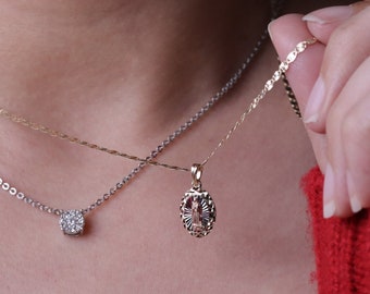 14k Gold Tiny Virgin Mary Necklace