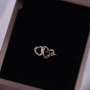 14k Minimalist Heart Ring, Lightweight Women Ring, Heart Rings, Dainty Jewelry, Simple Ring, Double Heart Ring