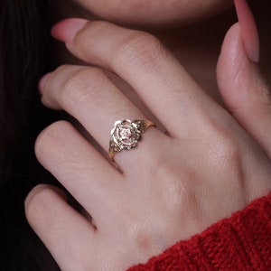 14k Pink Rose Ring / 14k Vintage Flower Ring / Minimalist Gold Ring / Dainty Floral Ring / Gift For Her