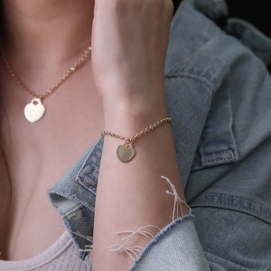 14k Gold Heart Pendant Necklace, Bracelet and Anklet/ Dainty Women Jewelry
