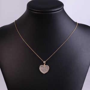 10k White CZ Heart Pendant / Real Gold Dainty Heart Pendant / Gift For Her