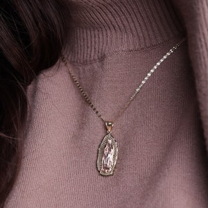 10k Two Tone Lady Guadalupe Pendant / Pendant ONLY / Delicate Virgin Mary Charm / Multi Color Blessed Mother Pendant
