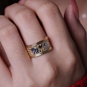14k Tri Color Solid Gold Elephant Ring / Elephant Gold Band Ring / Good Luck Ring / Gift For Wife