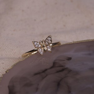 14k Super Cute Tiny Butterfly Ring / CZ Ring / Gold Animal Ring / Best Gift For Her / Free Shipping In USA