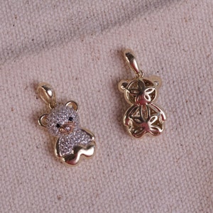 14k Real Gold Puffed Teddy Bear Pendant, 14k 3D Cubic Zirconia Teddy Bear, Teddy Bear Charm, Dainty Women Necklace