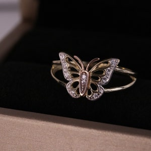 14k Gold Tiny Butterfly Ring / Dainty CZ Butterfly Ring / Thin Band / Animal Ring / Gift For Birthday / Gift For Mom / Gift For Her