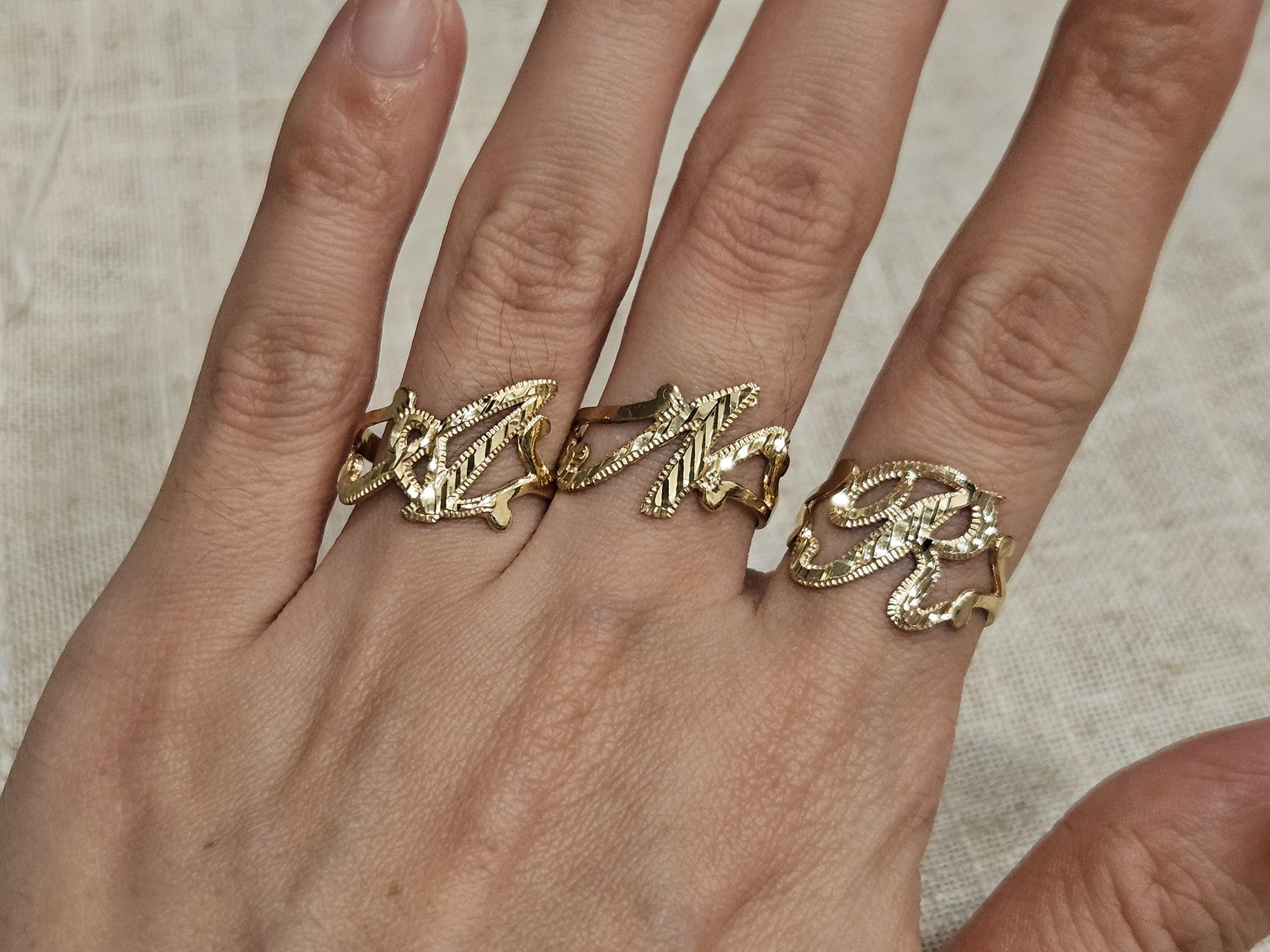 10K Gold Initial Ring / Cursive Initial Alphabet Ring / Initial Letter Alphabet Ring