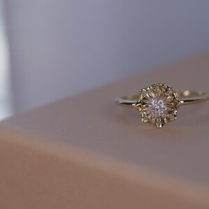 14k Yellow Gold Flower CZ Ring / Dainty Gold Women Ring / Gold Minimalist Ring / Thin Band / Birthday Gift For Her