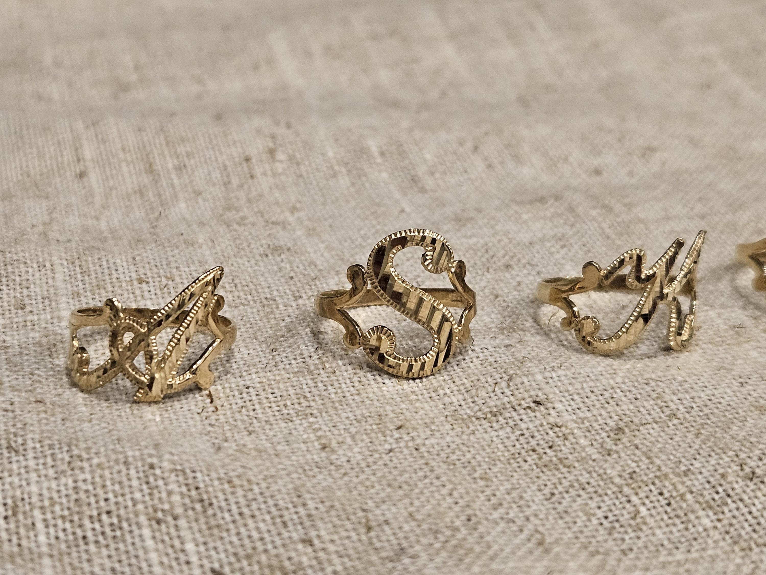 10K Gold Initial Ring / Cursive Initial Alphabet Ring / Initial Letter Alphabet Ring