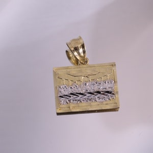 14k Rectangle Last Supper Textured Charm Pendant / Two Tone White Yellow Gold Last Supper Pendant / Religious Pendant