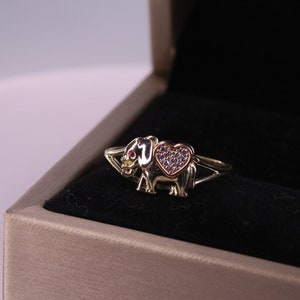 14k Tri Color Solid Gold Elephant Ring / 14k Cubic Zirconia Elephant Ring / 14k Statement Ring / Aninmal Ring / Good Luck Ring