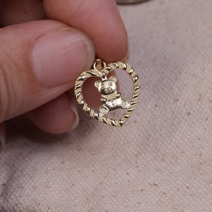 10k Gold Tiny Teddy Bear Pendant / Yellow Gold Teddy Bear / Minimalist Teddy Bear Charm / Dainty Bear Pendant